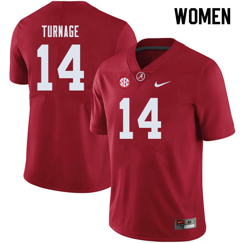 Women #14 Brandon Turnage Alabama Crimson Tide College Football Jerseys Sale-Crimson